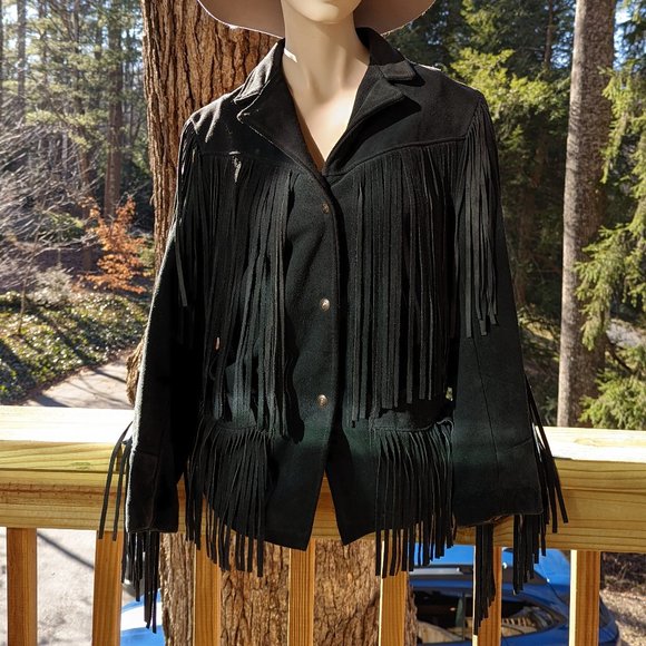 Vintage Schott Western Authentic Styling Fringe Suede Jacket in Emerald Green - Picture 7 of 15